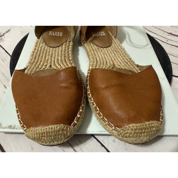 Eileen Fisher Womens Lala Espadrille Flat Size 7 Brown Leather Ankle Strap - Picture 2 of 10